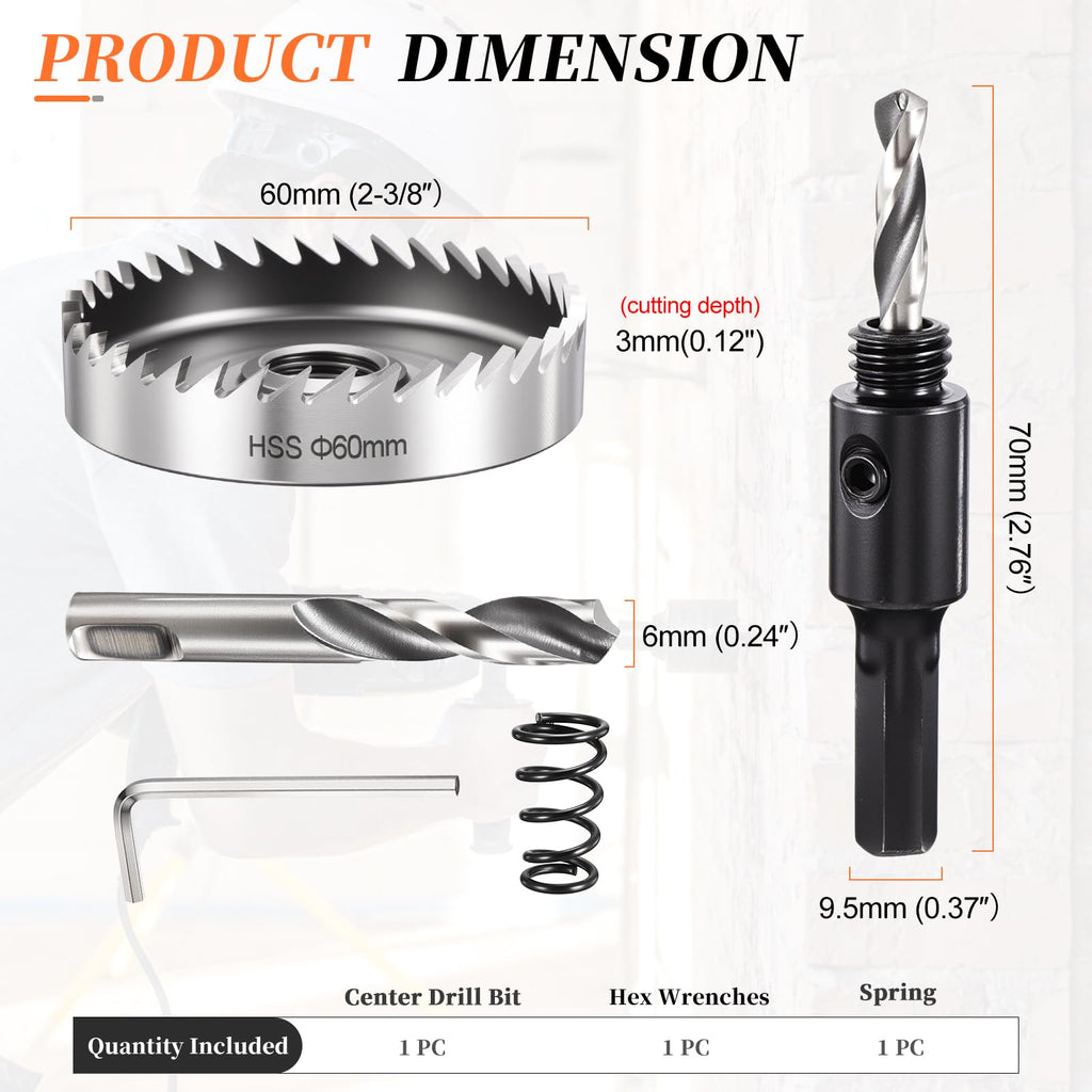 METALLIXITY Hole Saw 60mm 2-3/8" 4241 High Speed Steel for Metal Silver