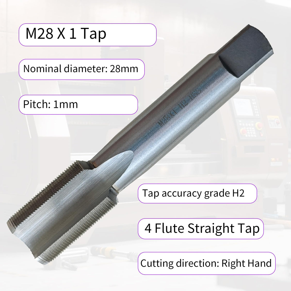 zpldAIAOSI M28 X 1 Tap, Right Hand, 1 mm Pitch, Straight Flute, 4 Flute