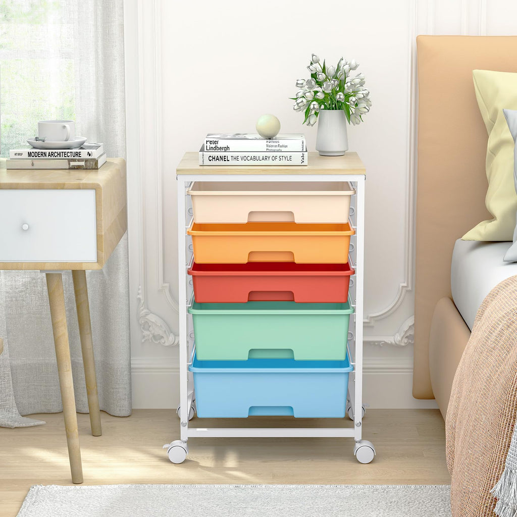 Utility Cart with Drawers,5 Drawers Storage Cart,Macaron