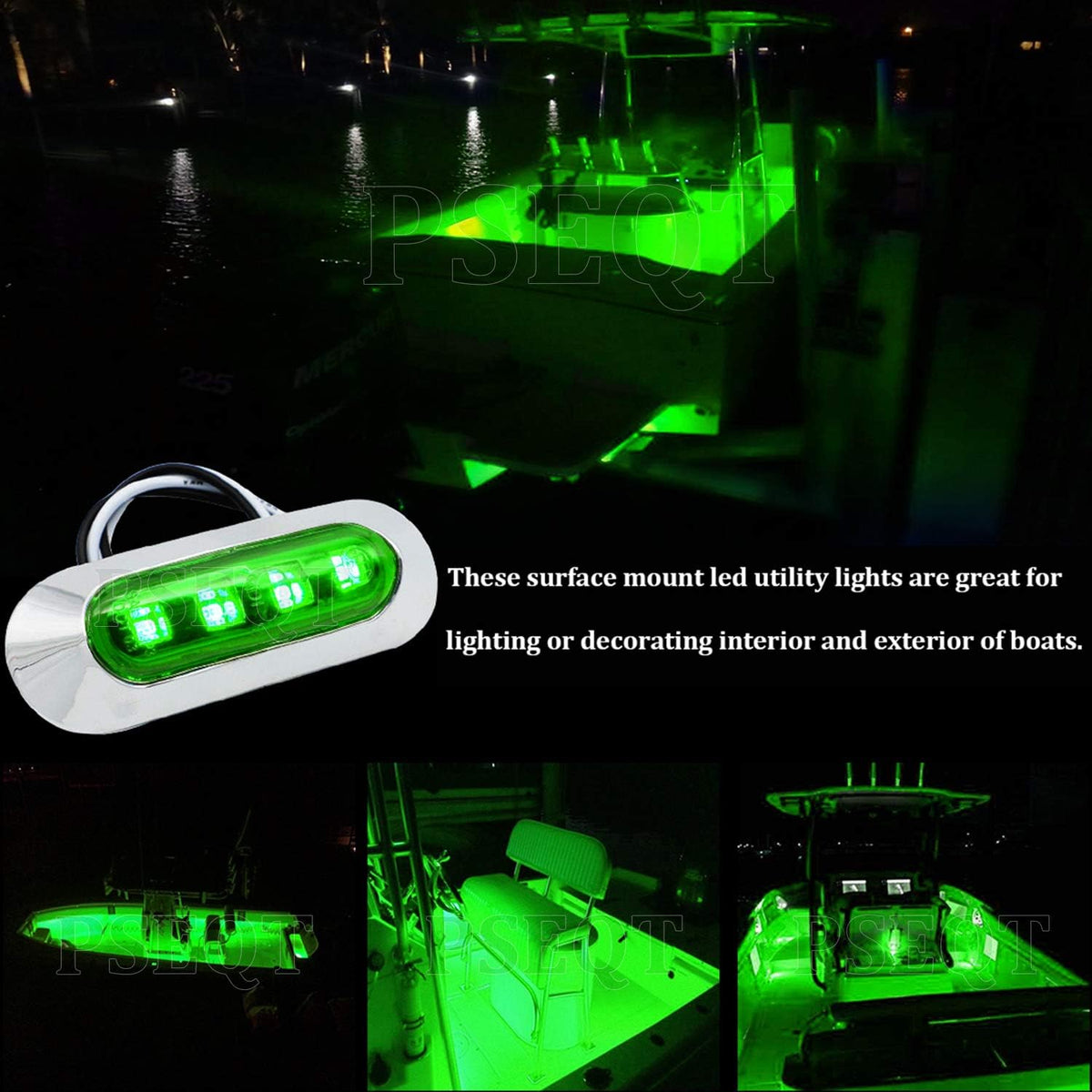 PSEQT 3.8'' Waterproof Boat Marine LED Lights Courtesy Interior Deck Light Navigation Transom Stern Cabin Lighting for Pontoon Fishing Boat Kayak Sailboat Bass Boat Vessel 12V 24V (Green 4Pcs)