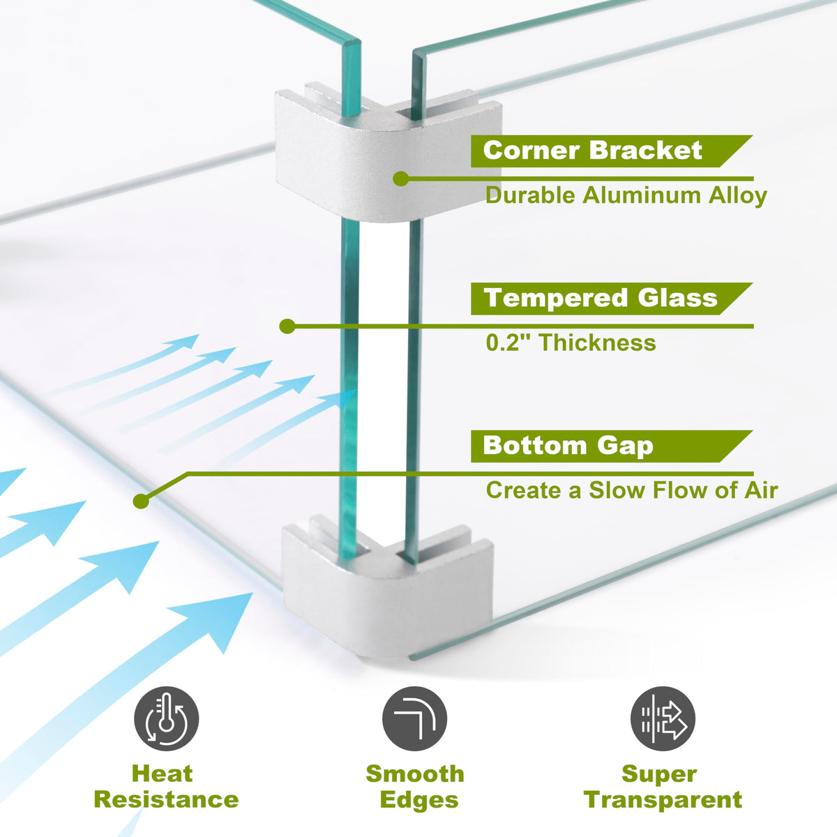 Tempered Glass Wind Guard for Rectangular Fire Pit Table 28.7''*10.2''*5.5'' Inch Durable Transparent Flame Shield