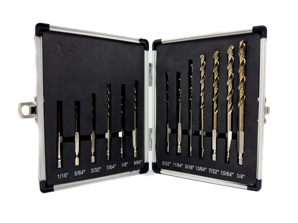 Drill America 13 Piece Quick Change Cobalt Drill Set with Hex Shank, (1/16" - 1/4" x 64ths), COHEX Series