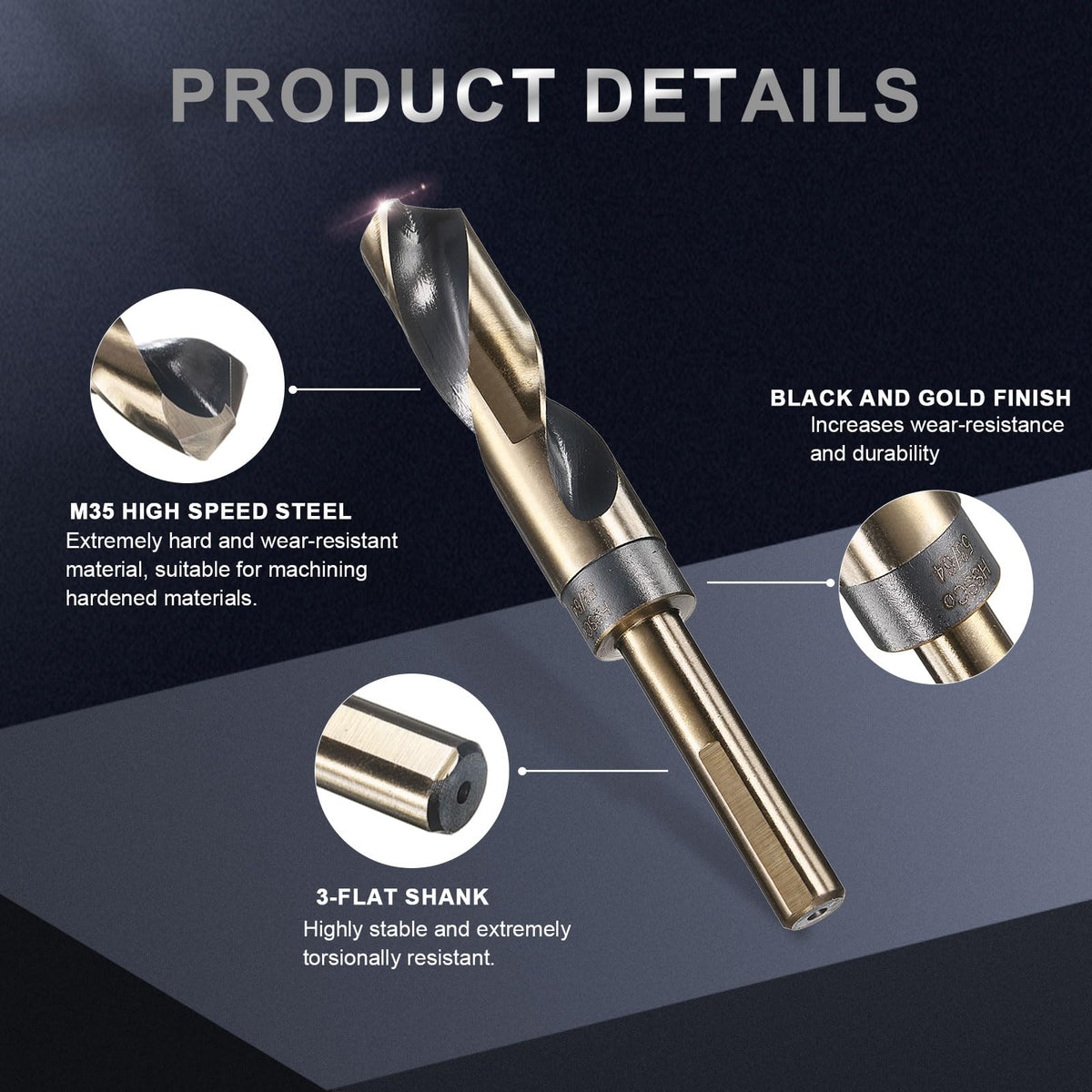 uxcell 53/64" Drill Bit 12mm Reduced Shank 3-Flat M35 5% Cobalt HSS