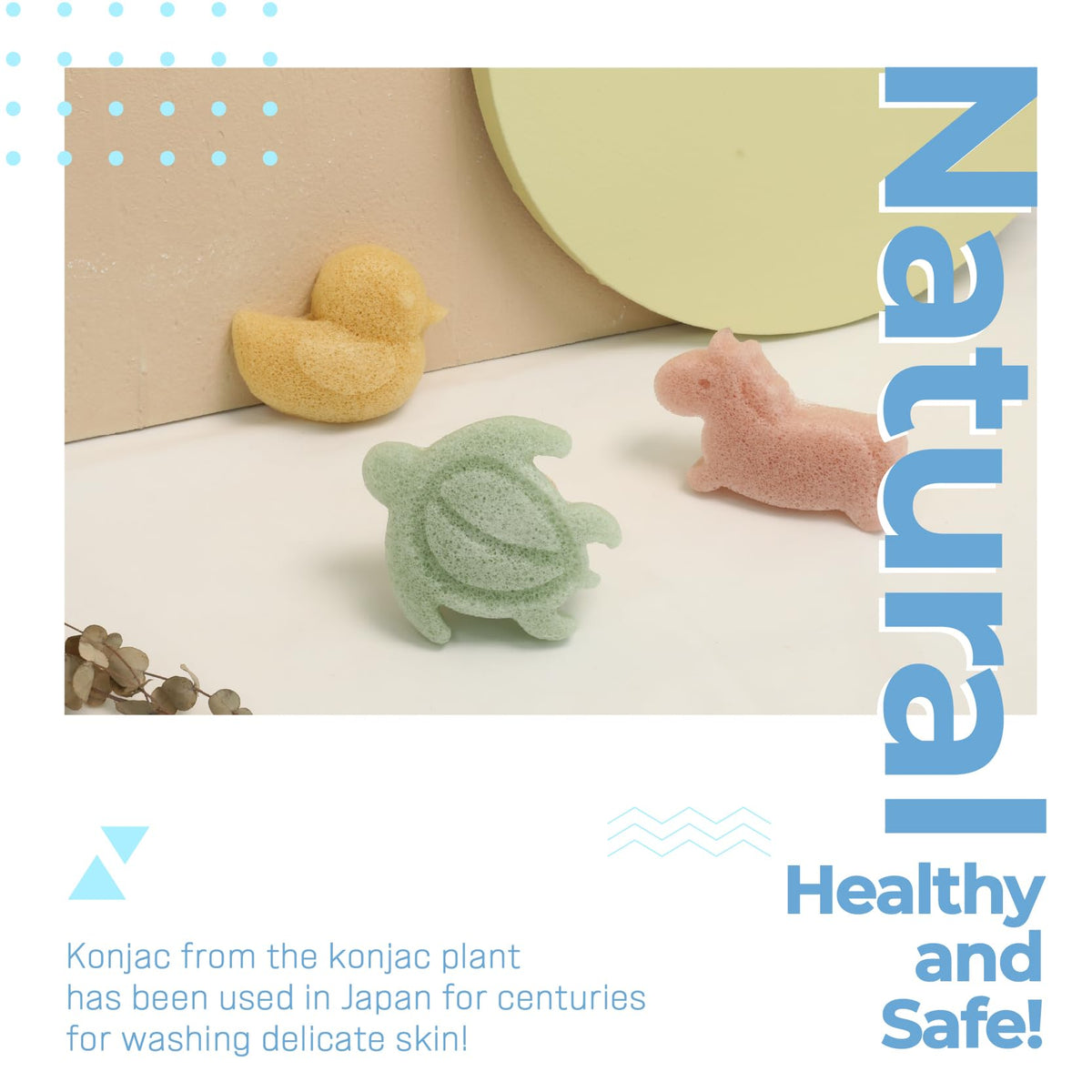 Konjac Sponge, Bath loofah, 3pc, Unicorn, Duck, Sea Turtle