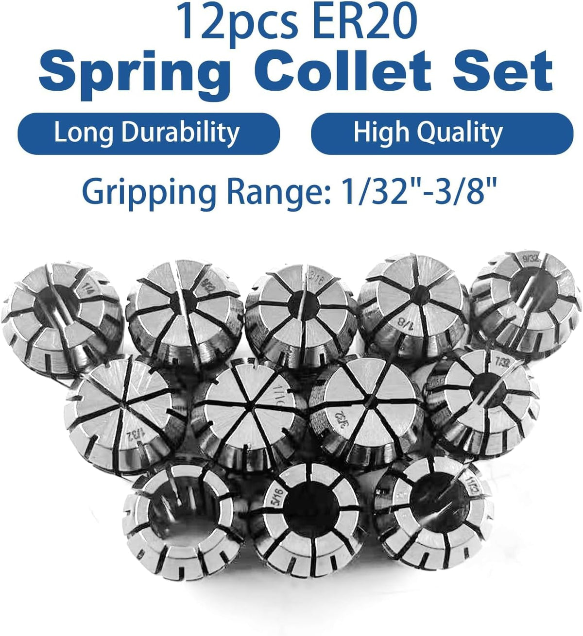 EATAKWARD 12Pcs ER-16 Collet Set ER-16 Spring Collet Set, 1/32'' - 3/8'' Fit for CNC Milling and Turning Tools