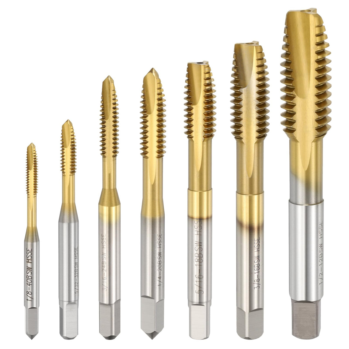 Workkyma 7 Pack Spiral Point Tap High Speed Steel M35 Titanium Coating