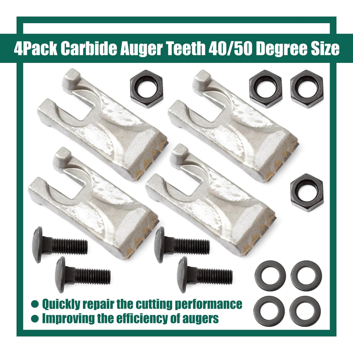 YUXIVCNE 134519 Carbide Auger Teeth Compatible with Pengo Aggressor Auger for Wisdom Tooth 40/50 Size, Replacement for Bobcat for McMillen for Cat Digging Teeth Kit Replace 174-9567, 4 Pack
