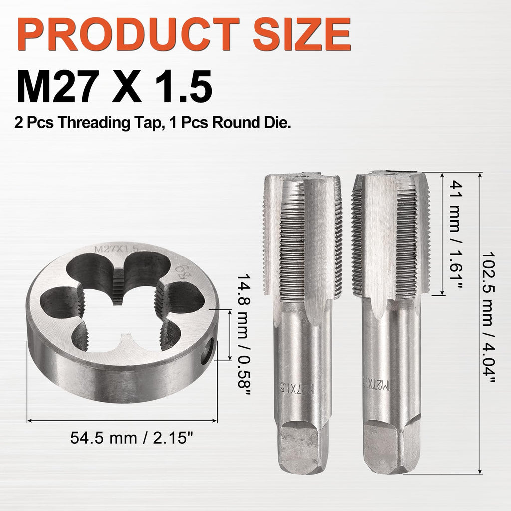 Workkyma M27x1.5 Tap and Die Set, M27x1.5 Metric Hand Threading Tool Kit