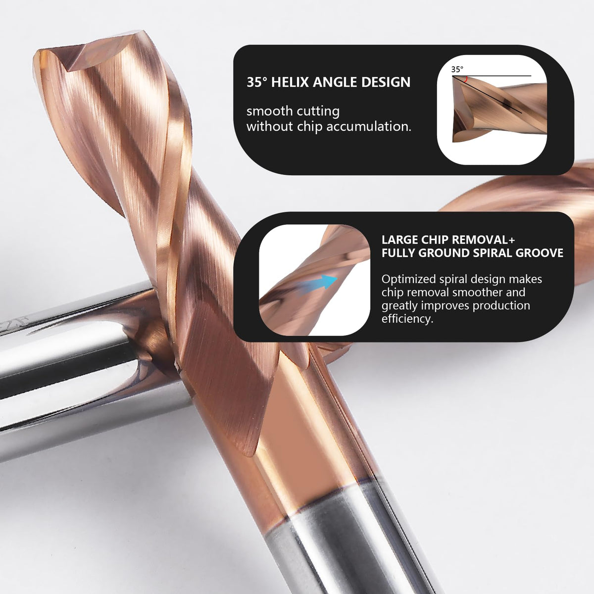 ALYICIA 3pcs 3/16" Carbide Square End Mill 2 Flutes TiSIN Coating Endmills