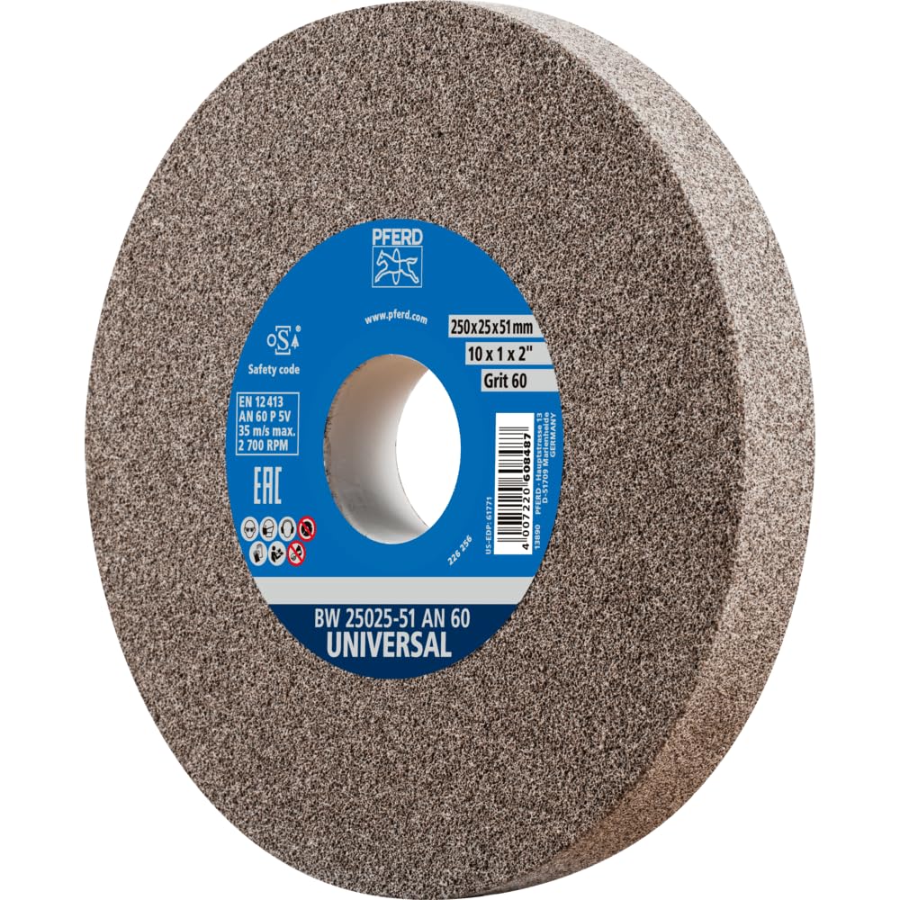 PFERD Vitrified Bench Grinding Wheel, 10" x1" x 2", 60 Grit (1PC)