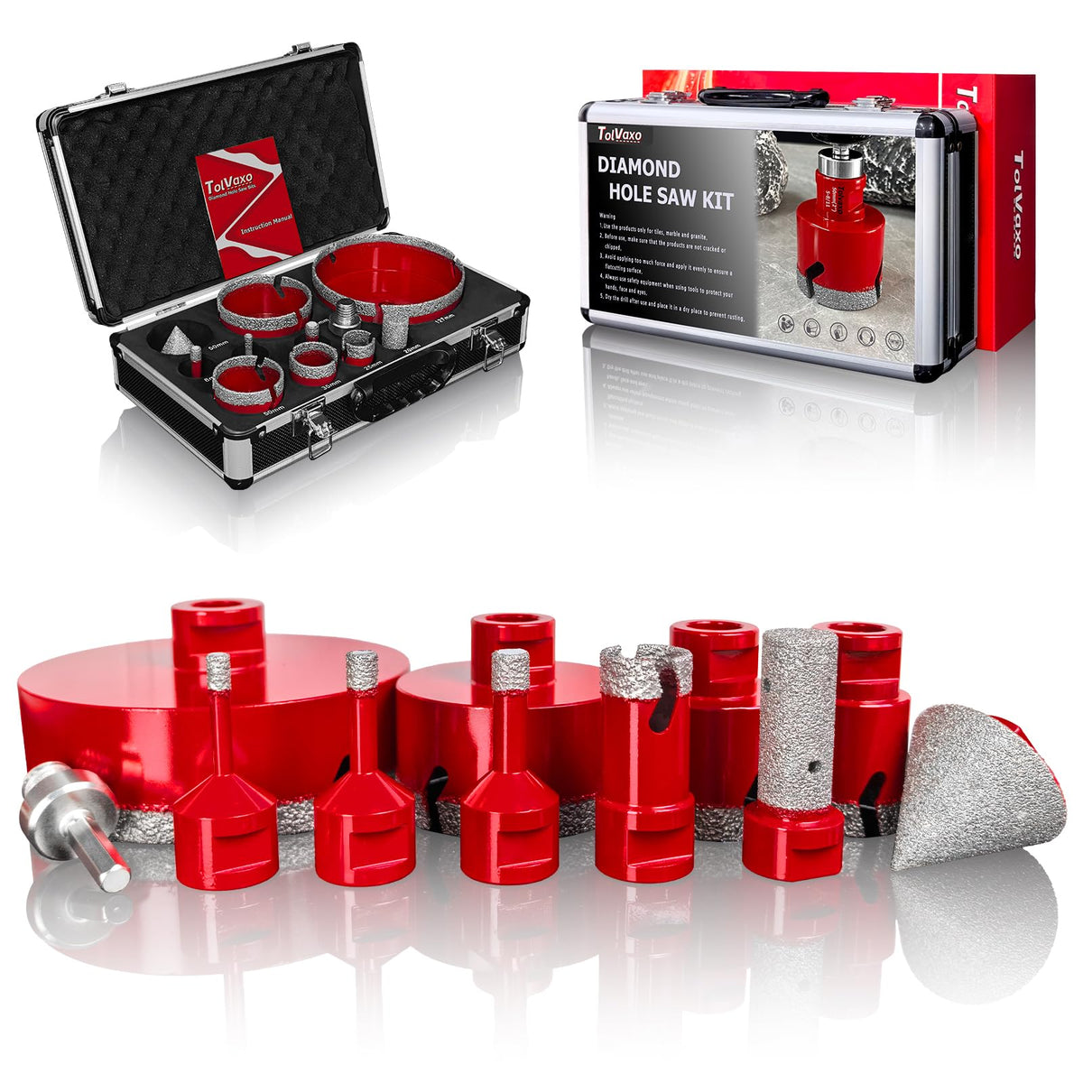 Diamond Hole Saw Kit, Tile Hole Saw Kit Vacuum Brazed 11Pcs (1/4"-5")