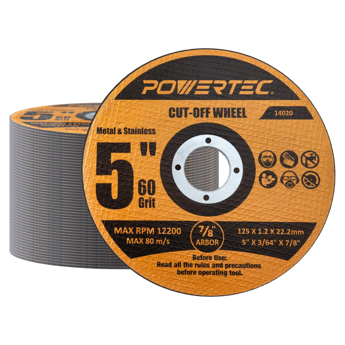 POWERTEC 5" Cut-Off Wheels, 50 PK, 7/8" Arbor (14020)