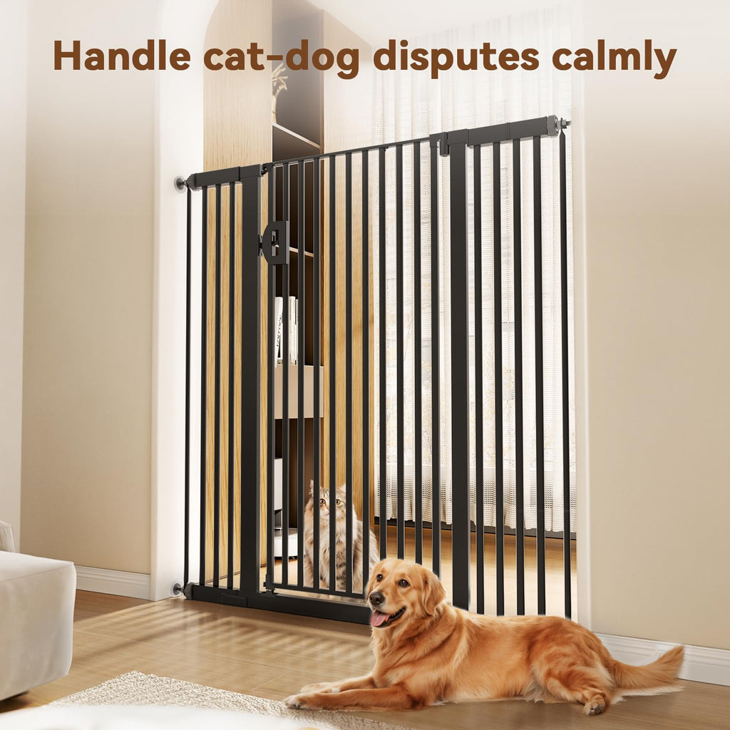 57" x 29.5-43" Wide Extra-Tall Full-Height Anti-Jump Cat & Pet Safety Gate with No-Drill Pressure Mount & Auto-Close Walk-Through Door