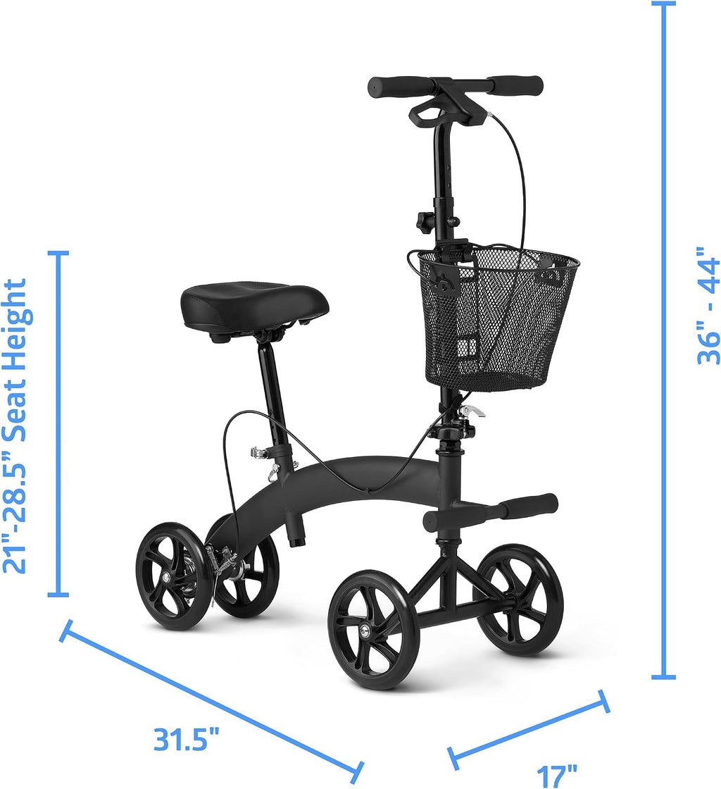 Medline Manual Seated Mobility Scooter Knee Walker, 8” Wheels, 300 lbs. Capacity, Black- for Leg & Foot Injuries, Crutch Alternative, 1 Ct.