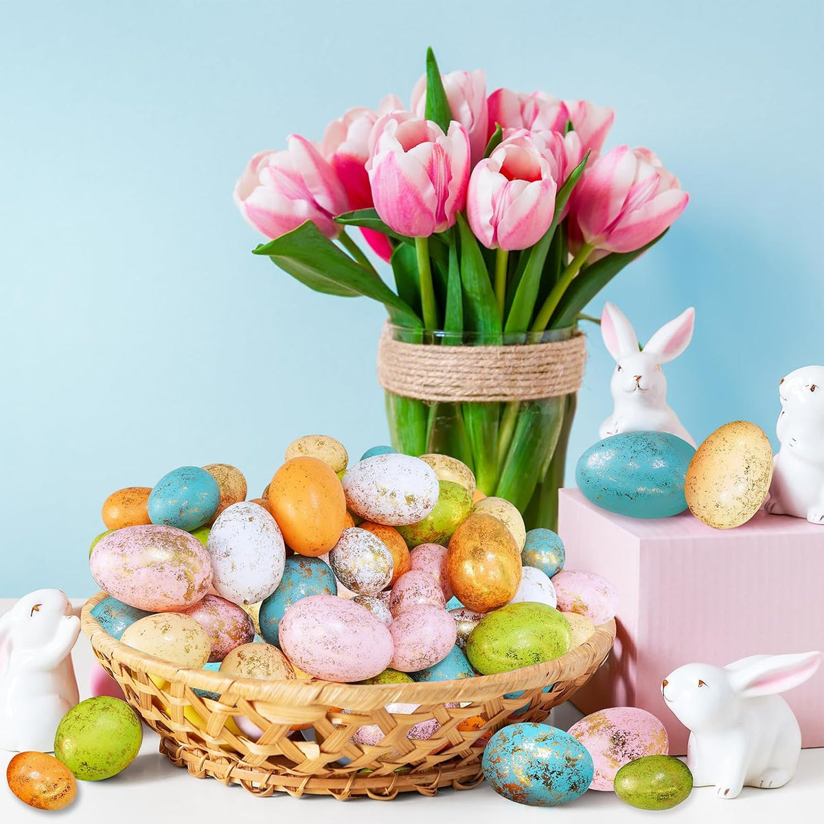 48 Pcs 6 Colors Foam Easter Eggs Assorted Pastel Gold Leaf Easter Eggs Decorative Easter Eggs Gold Speckled Easter