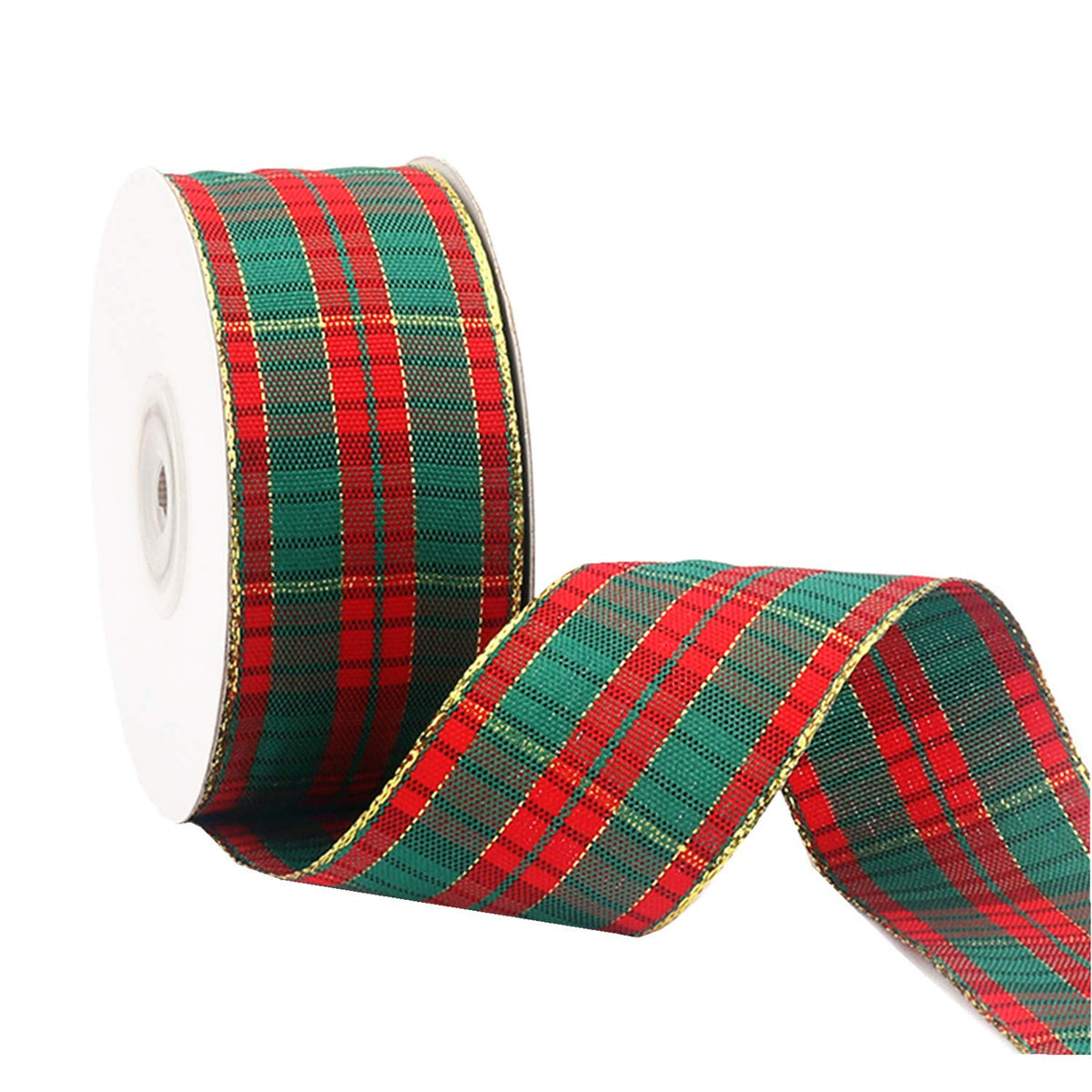 Christmas Checkered Plaid Ribbon 25 Yard Each Roll 100% Polyester Woven Edge Gingham Ribbon for Christmas Crafts