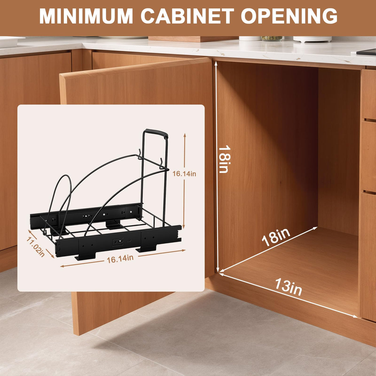 Pull Out Trash Can Under Cabinet Shelf - Under Sink Trash Can Pull Out Slider - Cabinet Trash Can Pull Out Kit - (Can