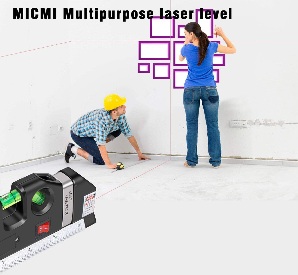 Laser level, Multipurpose Laser tape measure Line 8ft+ Tape Measure Ruler Adjusted Standard and Metric Rulers Update