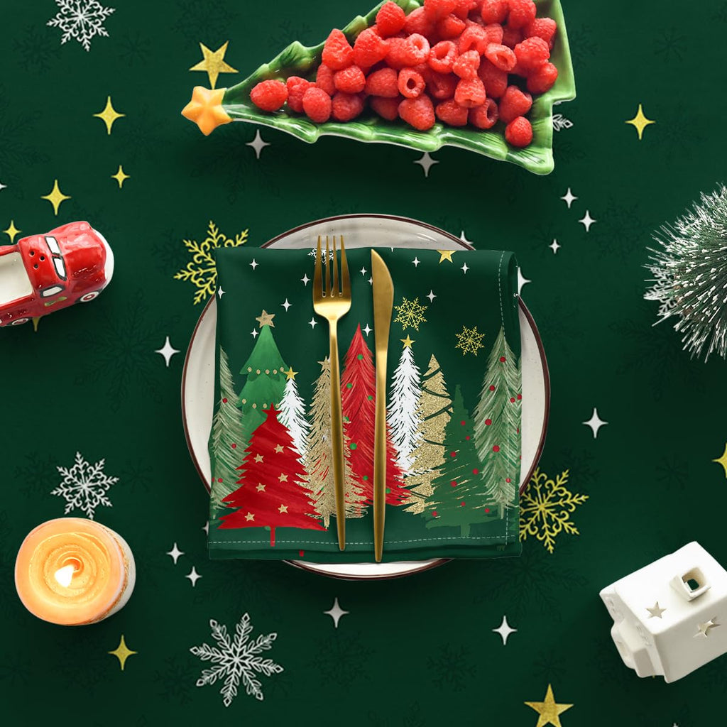 Christmas Tablecloth 60×84 Inch Rectangular, Christmas Trees Green Washable Table Cover for Party Picnic Dinner Decor