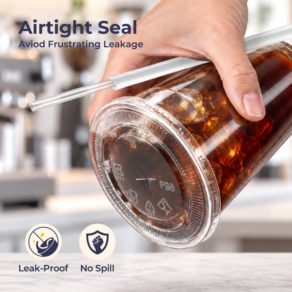 200 Pack 20 oz Plastic Iced Coffee Cups with Flat Lids and Clear Straws, Disposable Clear Cup, BPA Free Cup for