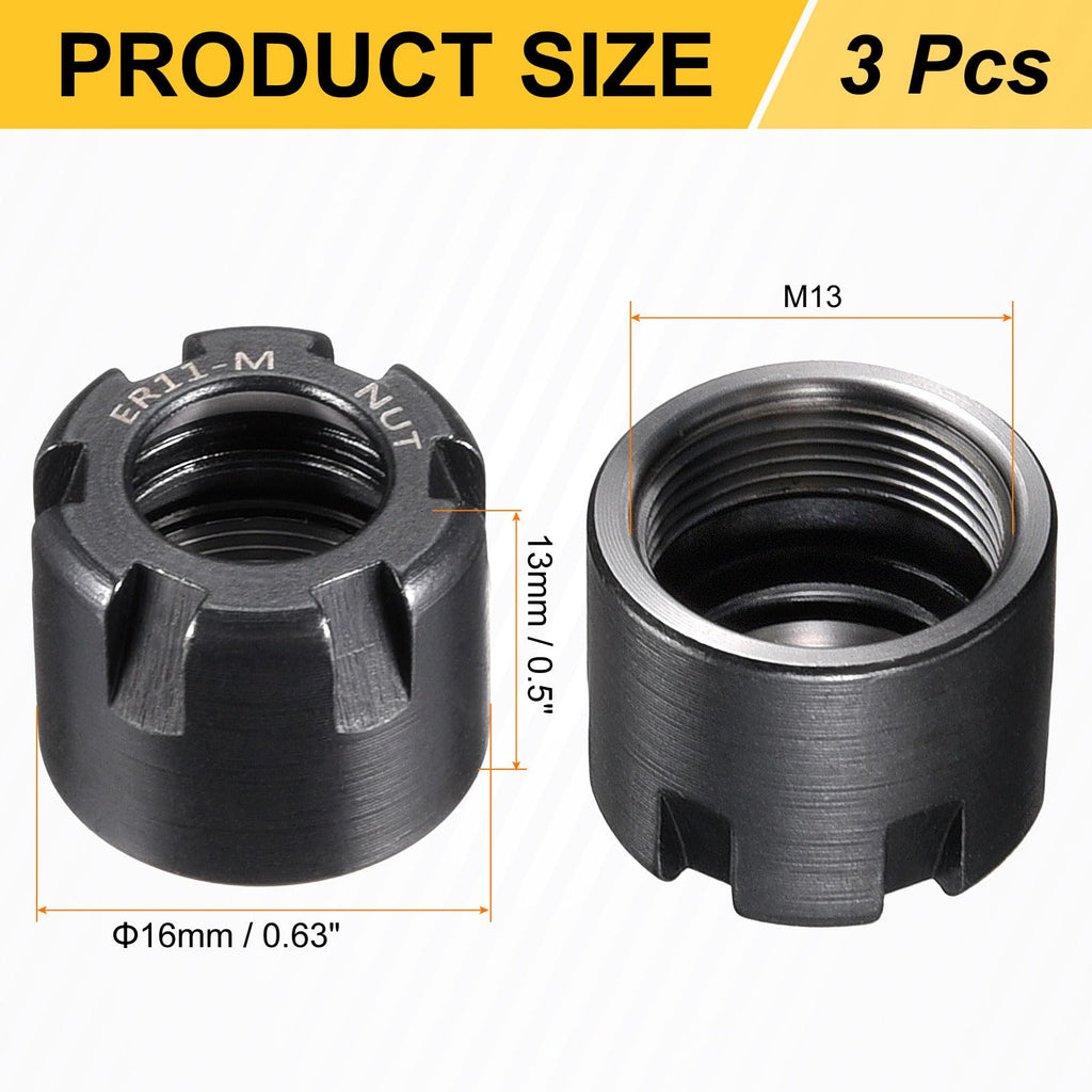 uxcell 3pcs Clamping ER11M(M13) Collet Clamping Nuts for CNC Milling Chuck Holder Lathe