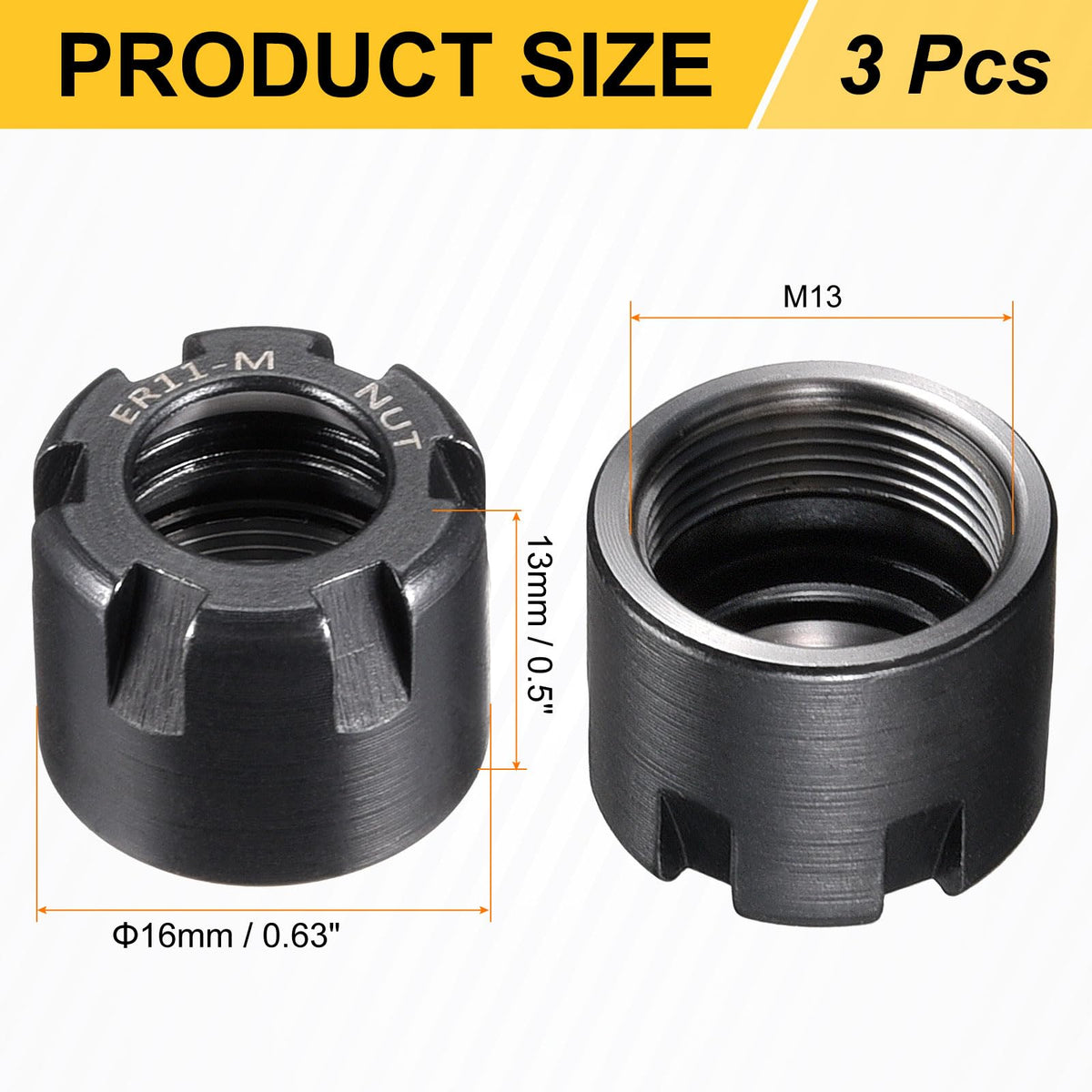 uxcell 3pcs Clamping ER11M(M13) Collet Clamping Nuts for CNC Milling Chuck Holder Lathe