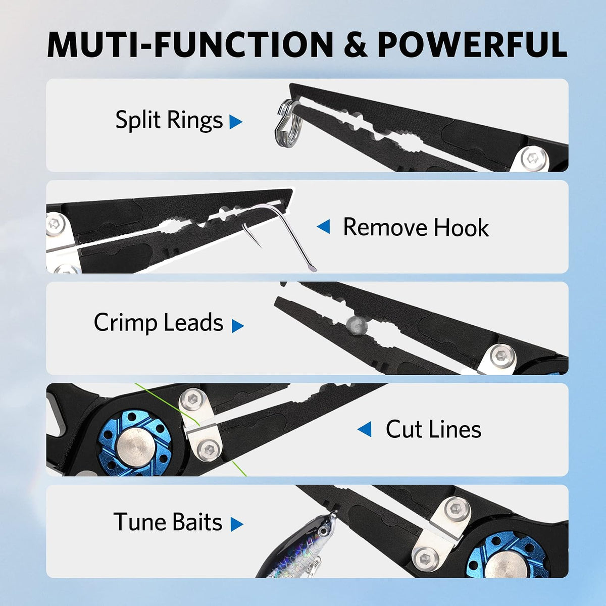 Saltwater Fishing Pliers, Split Ring Pliers for Fishing with Safety Lock, Fish Pliers with Sheath and Lanyard