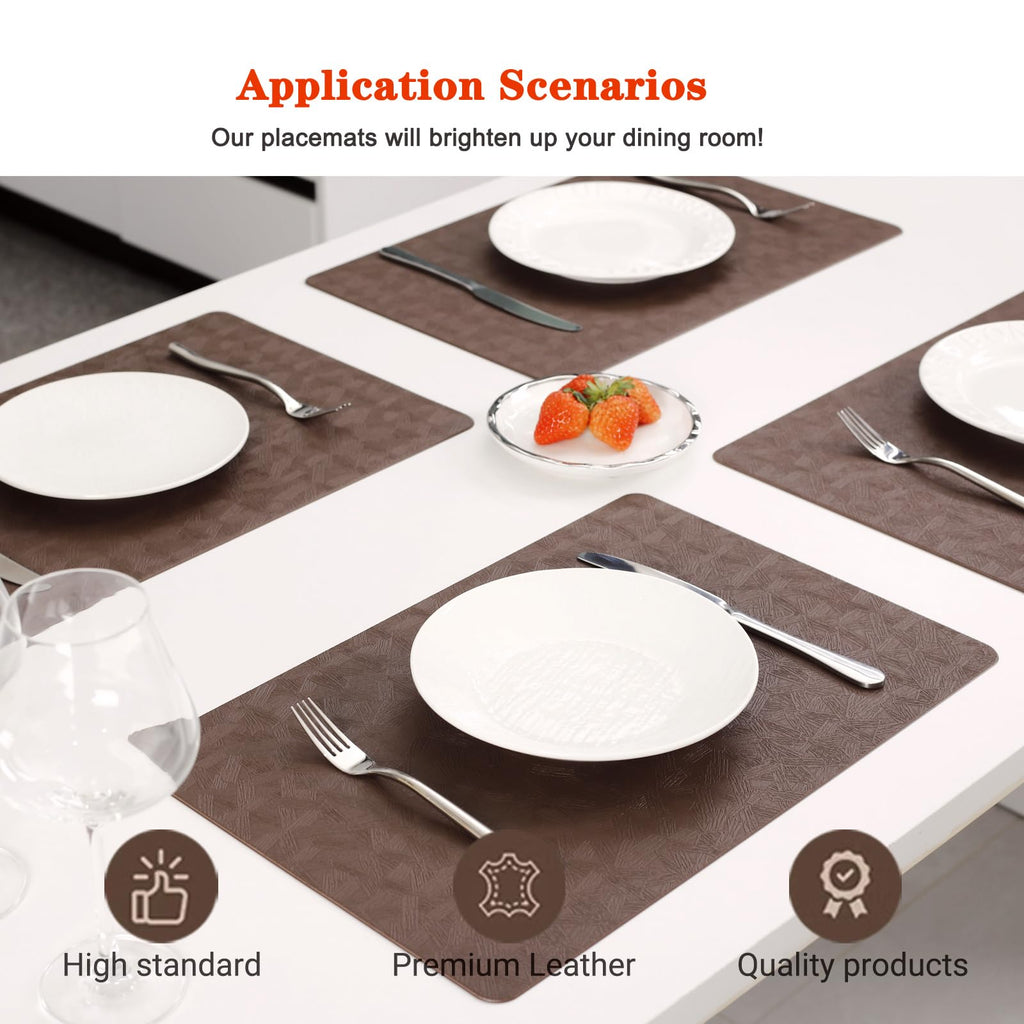 Brown Vinyl Placemats Set of 8 Waterproof Wipeable Table Mats