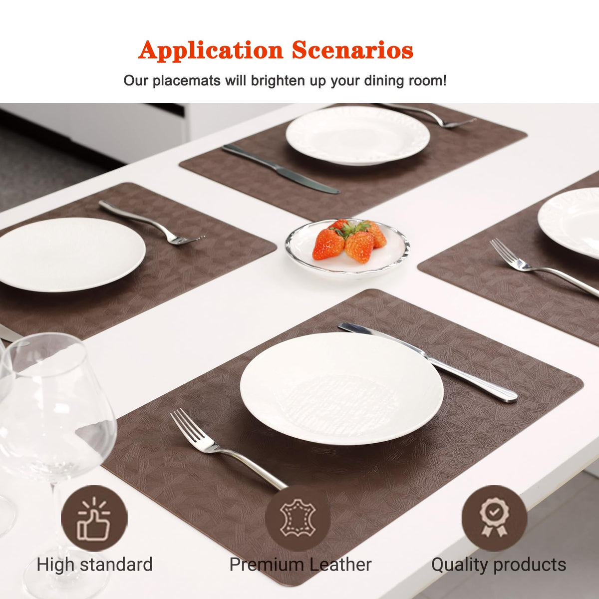 Brown Vinyl Placemats Set of 8 Waterproof Wipeable Table Mats