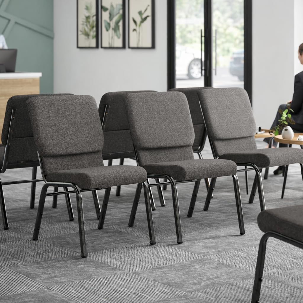 Stackable Church Chair with Book Pocket, Fabric Upholstered Seat, Steel Frame - Perfect for Auditorium, Worship