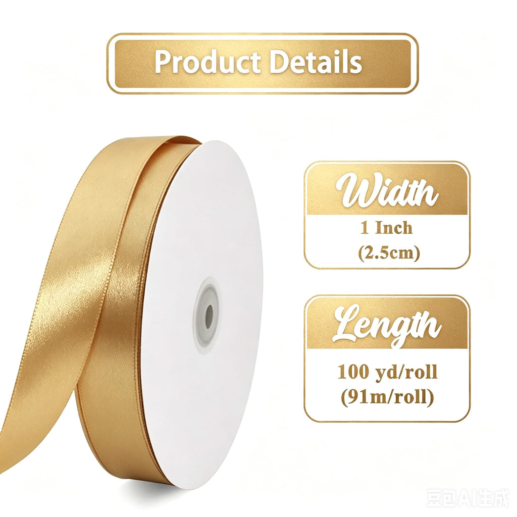 1 Inch x 100yds Gold Satin Ribbon for Christmas Craft Gift Wrapping