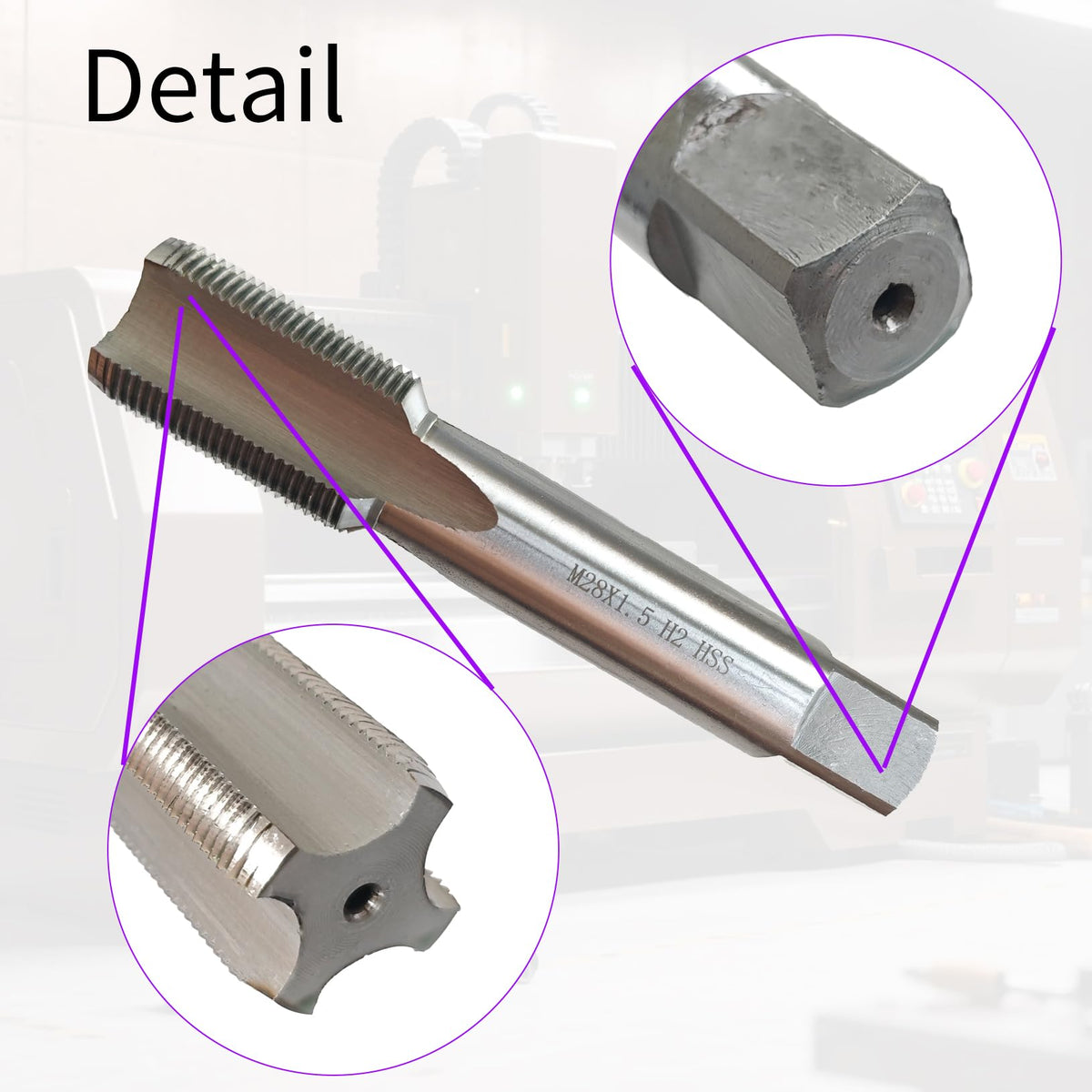 M28 X 1.5 Tap, Right Hand, 1.5mm Pitch, Straight Flute, 4 Flute