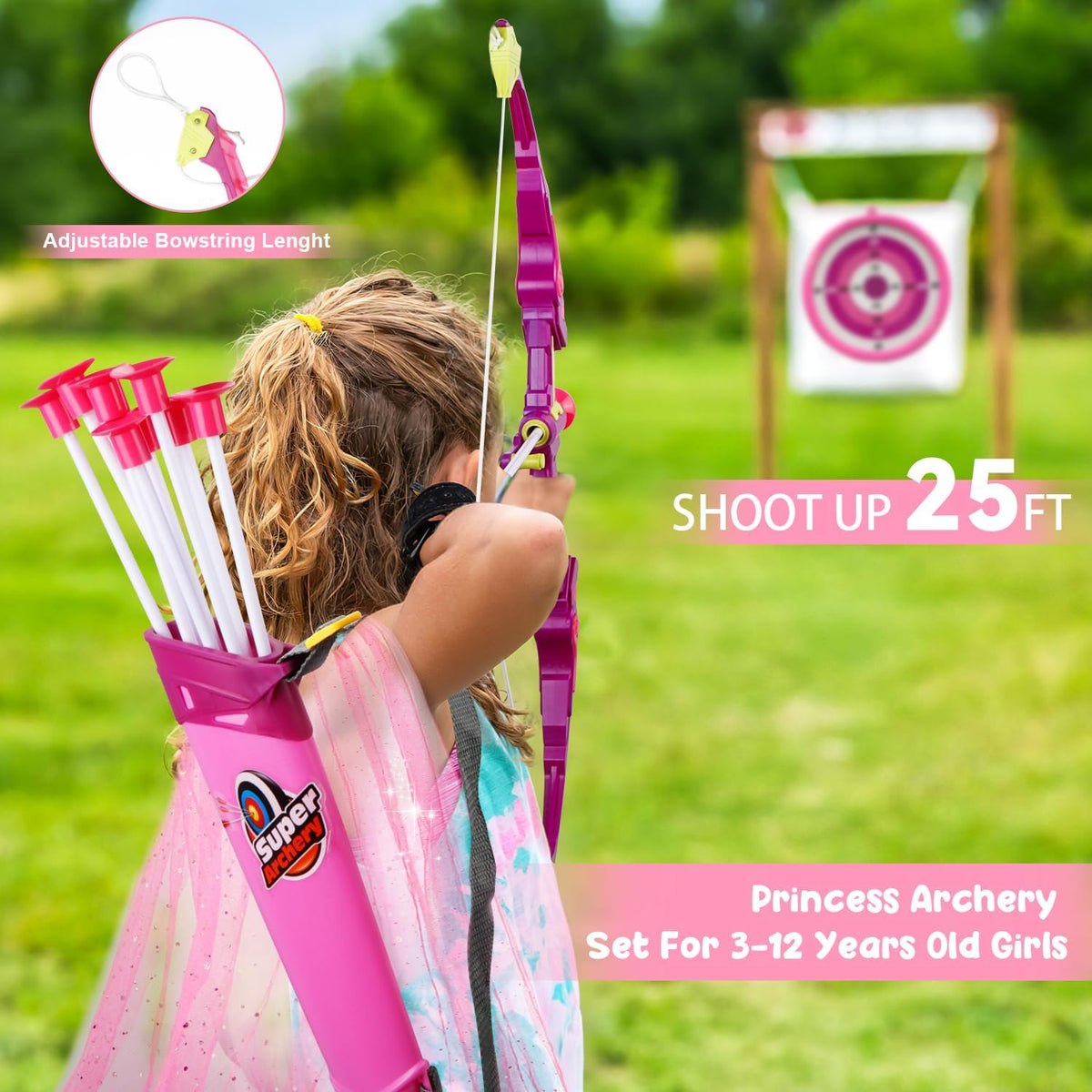 Bow and Arrow for Kids 3-8 Years Old | LED Light Up Archery Set with Princess Cape and Butterfly Mask, 10 Suction Cup