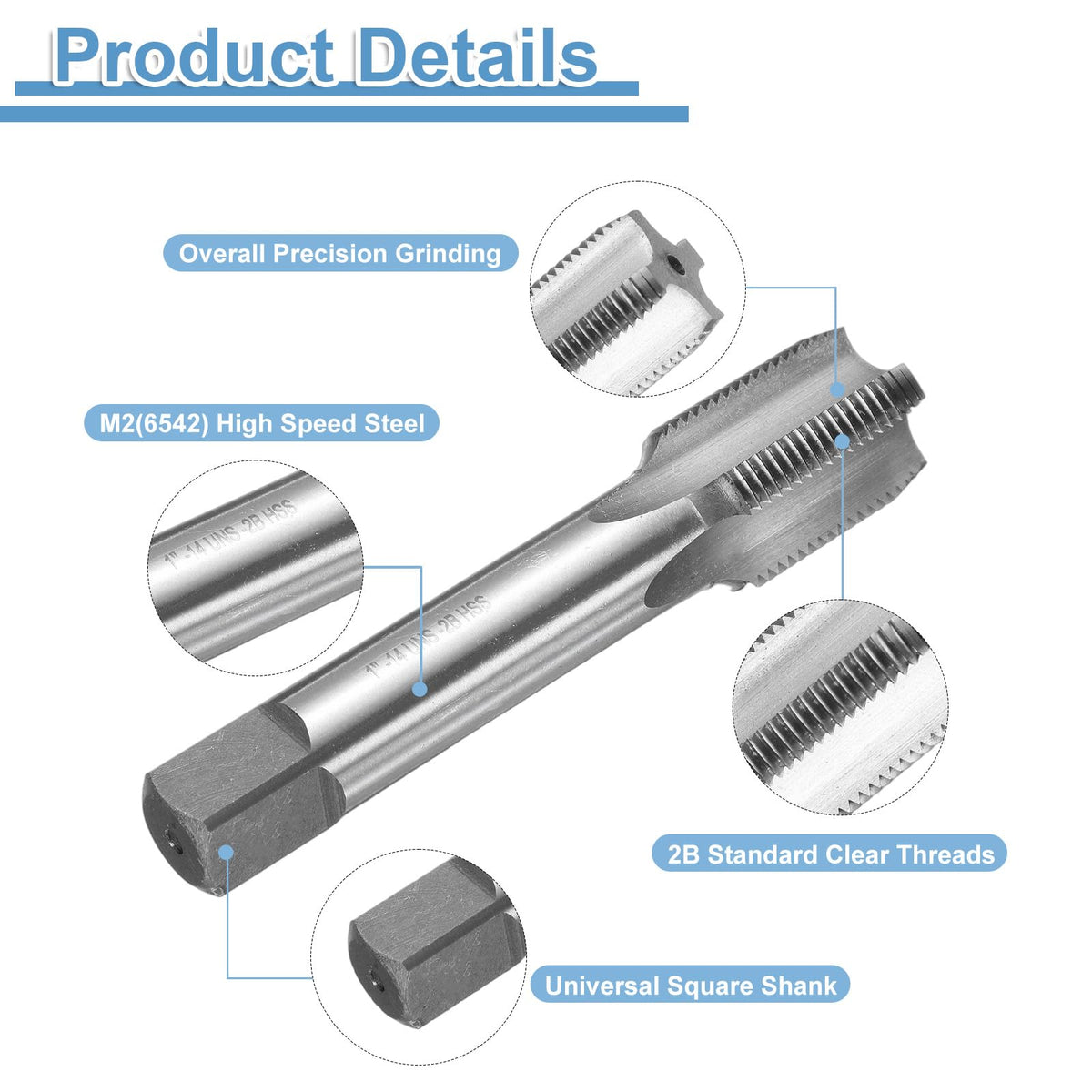 uxcell Hand Bottom Tap 1-14 UNS 2B Thread Bottoming Style Threading Tap