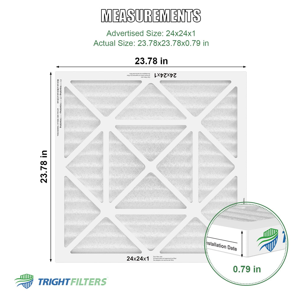 24x24x1 Air Filter 4 Pack, MERV 8 Pleated HVAC Furnace Filter