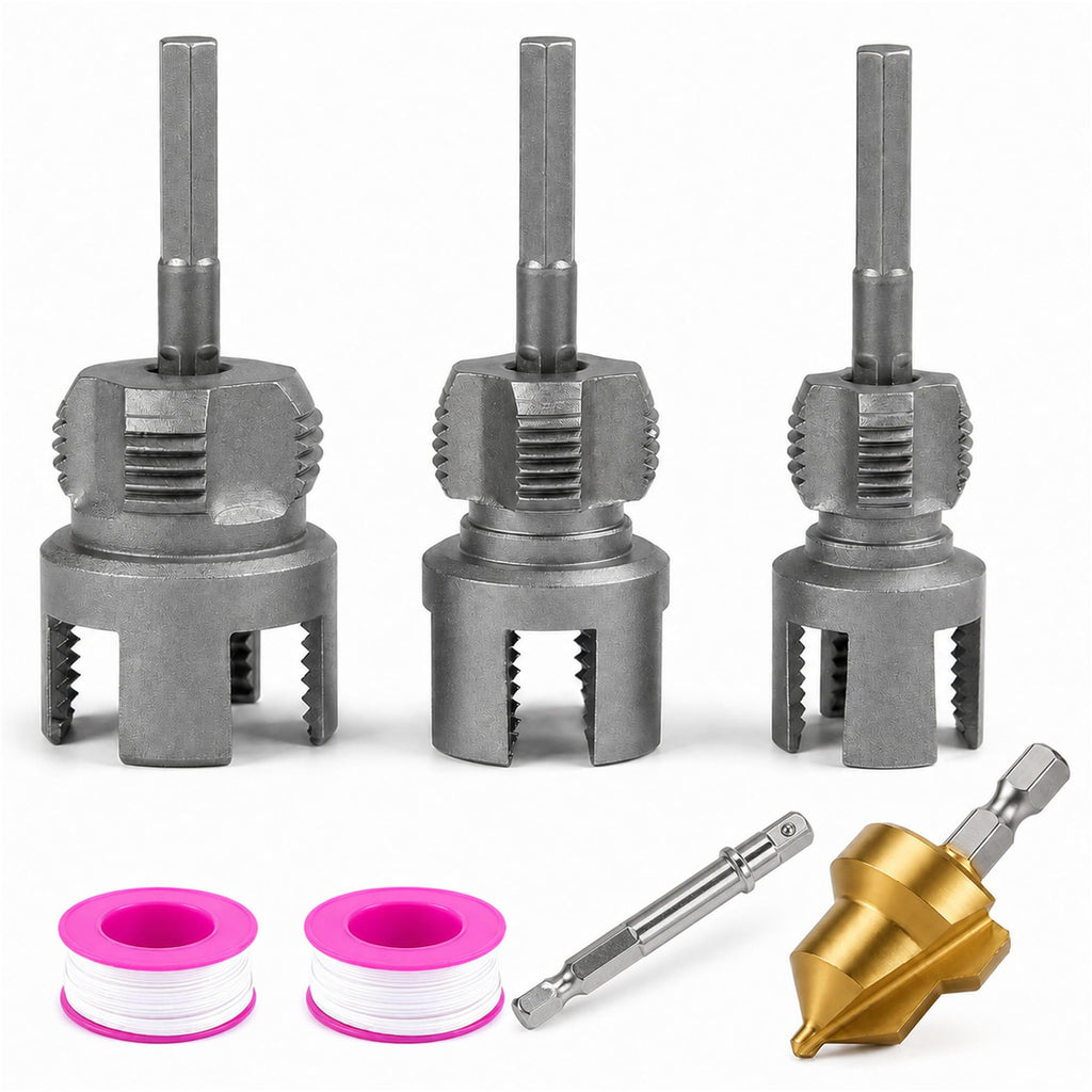 10-Piece PVC Pipe Threader Kit for Drill, 1/2, 3/4 & 1 in NPT Dies
