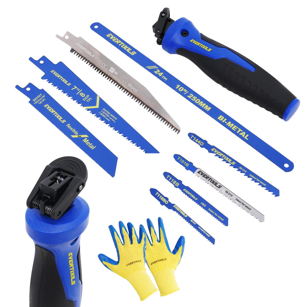 EVERTOOLS 8-in-1 Multi-Blade Hand Saw with 8 Replaceable Blades