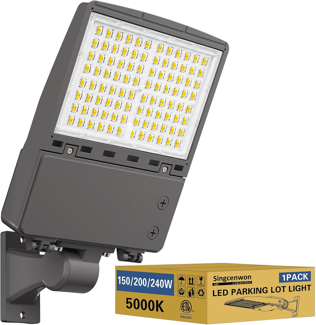 LED Parking Lot Light: 150W/200W/240W Selectable, Shoebox Light Arm Mount