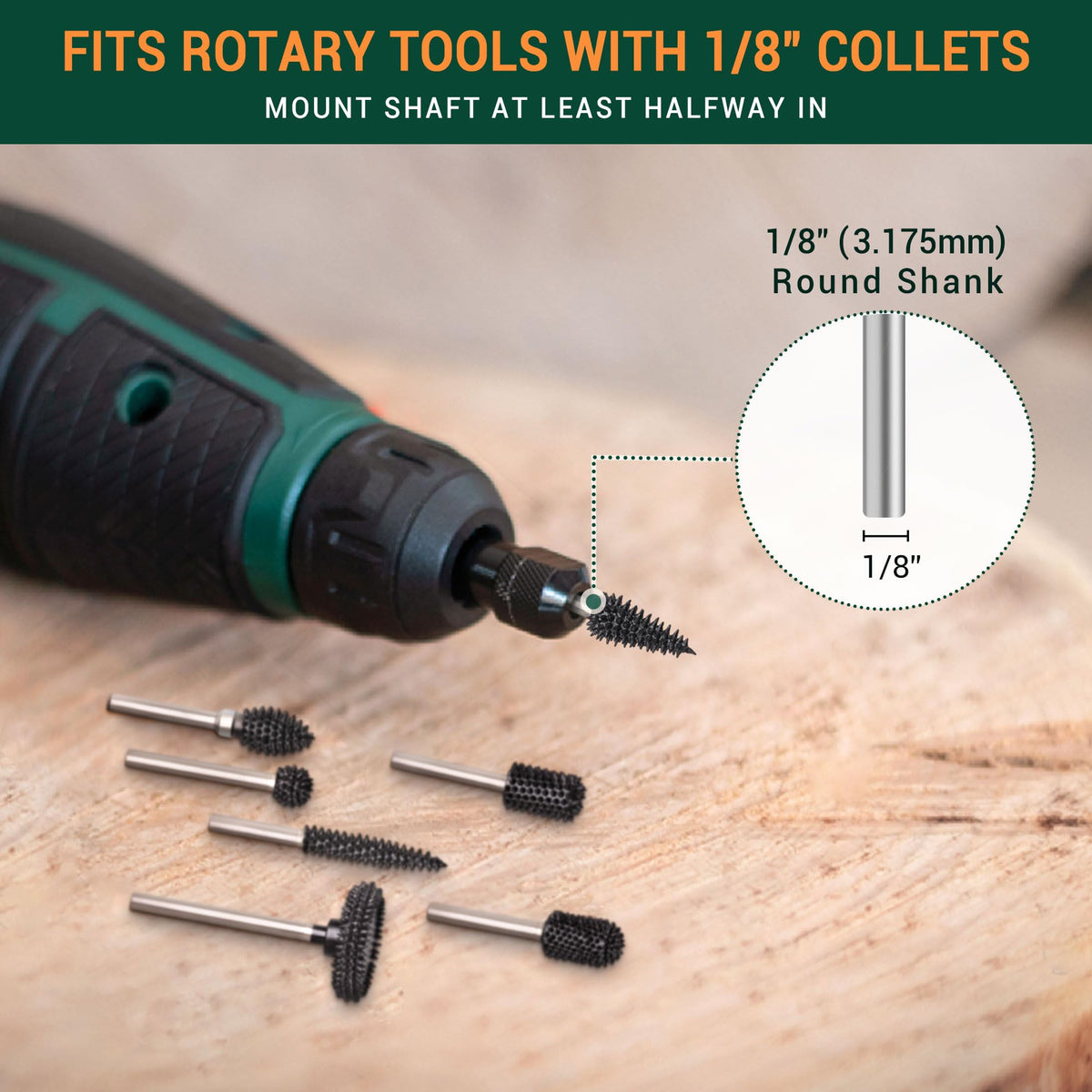 Extreme Spikes Conical Rotary Burr, 1⁄8" Shaft, Very Coarse - dremel burr bit for wood carving-fit rotary tool Dremel, Foredom, DeWalt, Milwaukee. Abrasive Tungsten Carbide