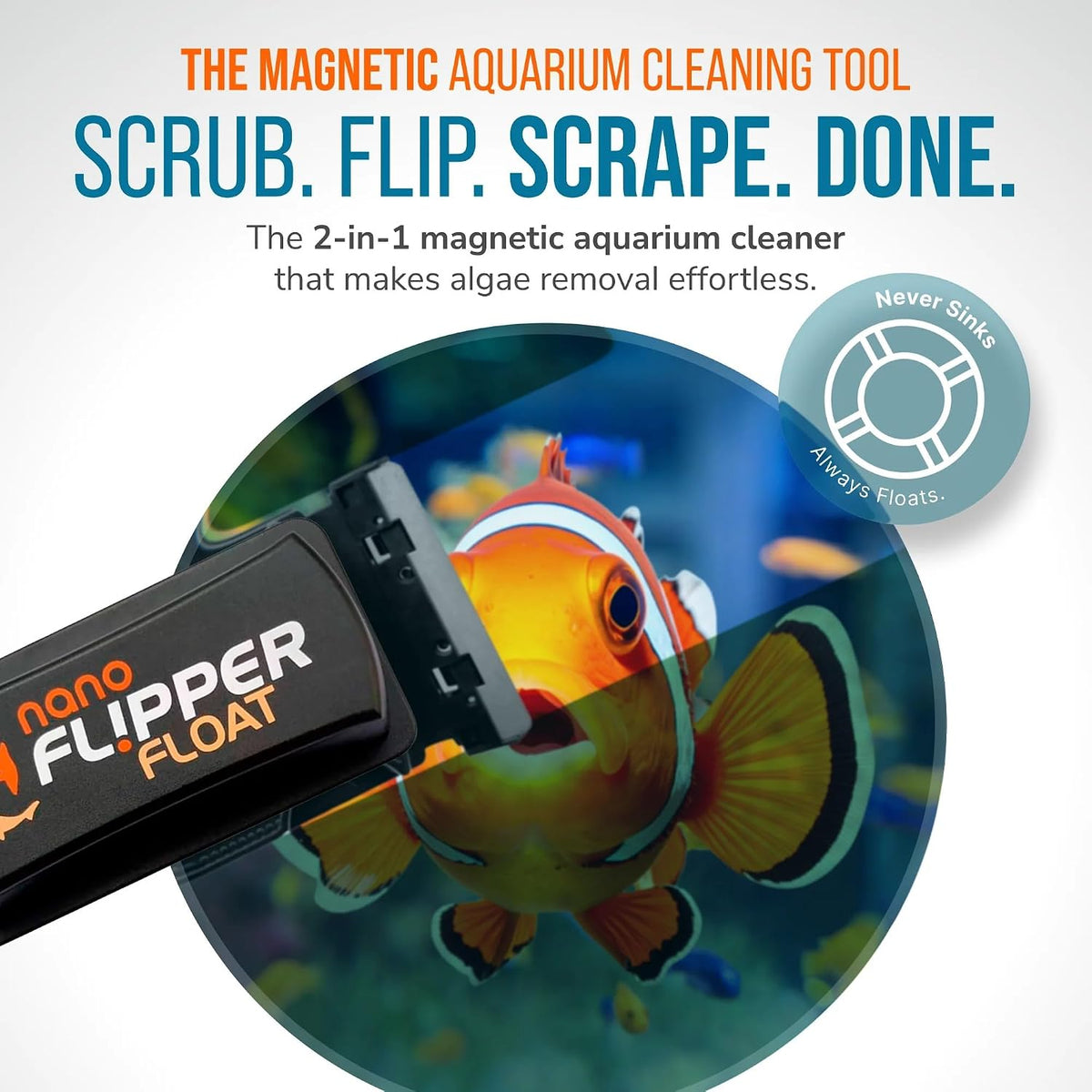 FLIPPER Float Nano Magnetic Aquarium Cleaner – 2-in-1 Flip Scrubber and Scraper, Floating Design with Strong Magnets