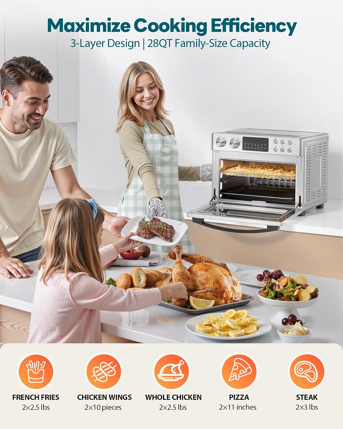 28QT Air Fryer Toaster Oven Combo, Large 12-in-1 Convection Countertop Oven with Next-Gen HeatWave Convection