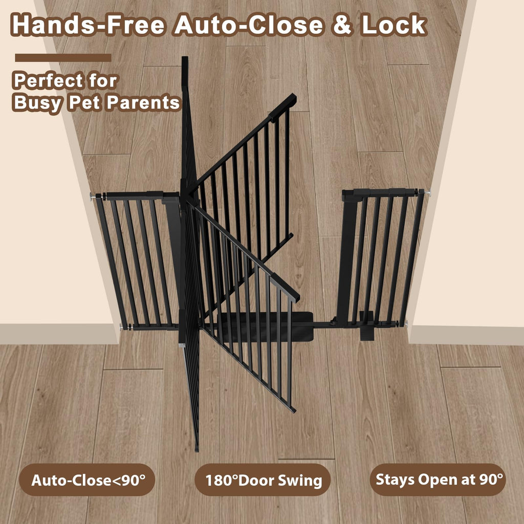 41" x 30-40.5" Wide Extra-Tall & Extra-Wide Adjustable Hardware/Pressure-Mounted Pet & Child Safety Gate with Dual-Lock Walk-Through Swing Door for Stairs, Hallways & Wide Doorways