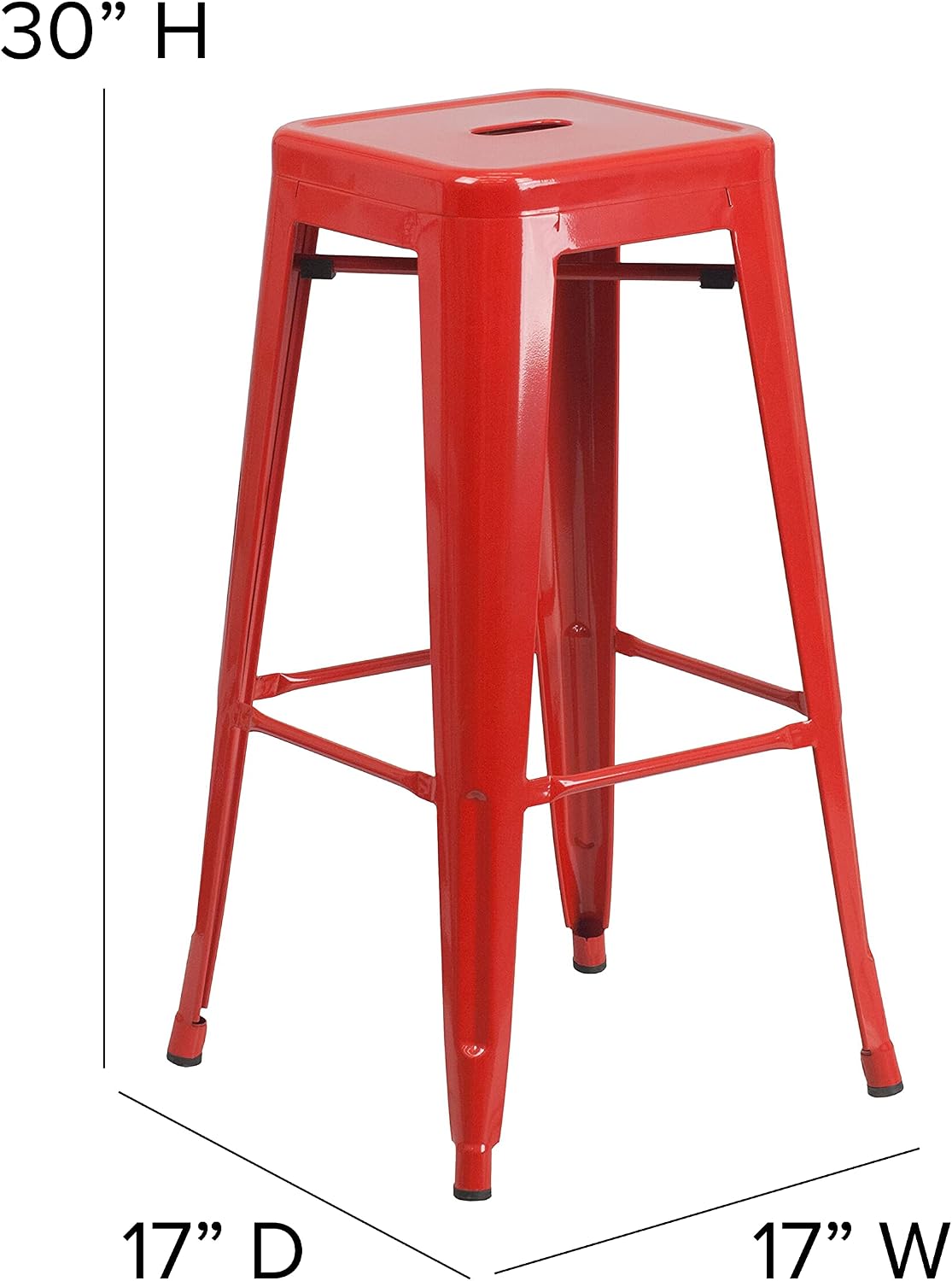 Commercial Grade 30" High Backless Red Metal Indoor-Outdoor BarStool with Square Seat