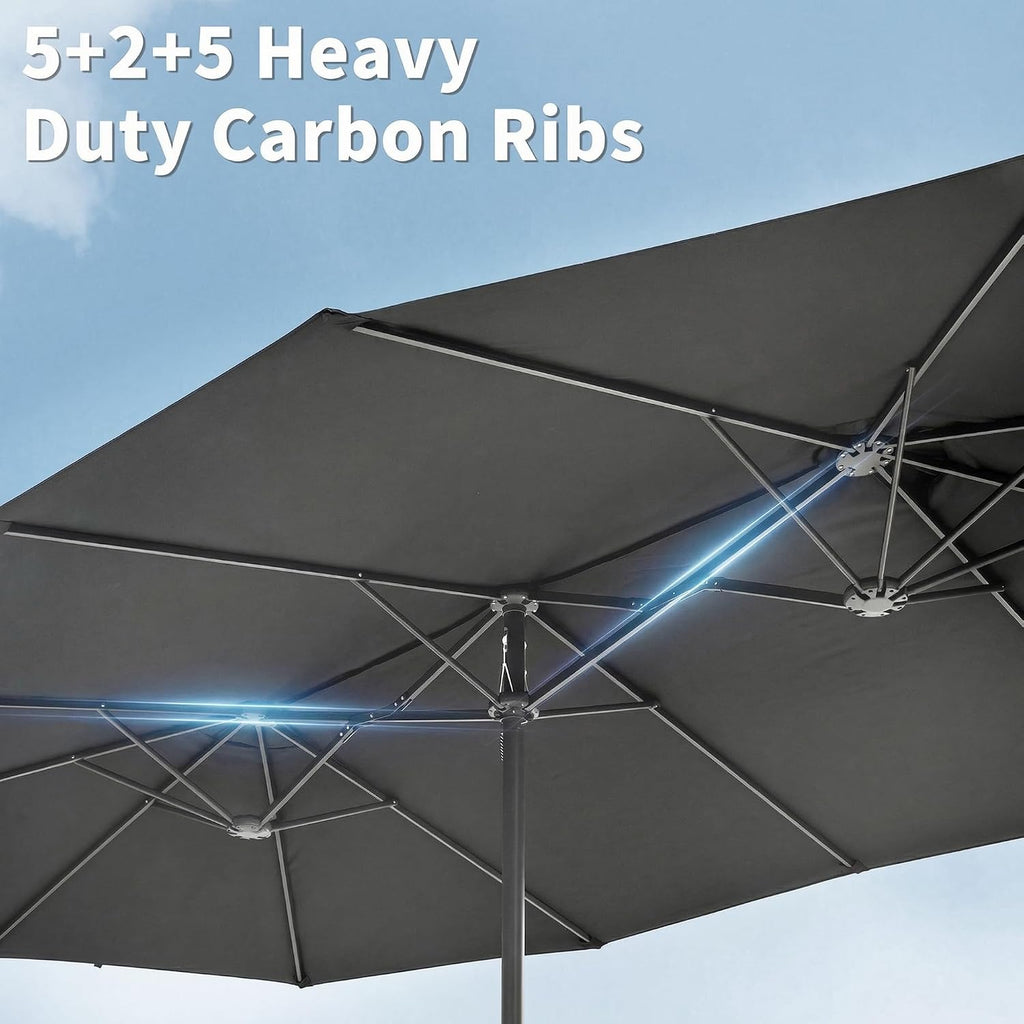 15FT Large Double Sided Patio Umbrella, Aluminum Crank and Heavy Duty Carbon Steel Ribs Outdoor Umbrellas, Fade