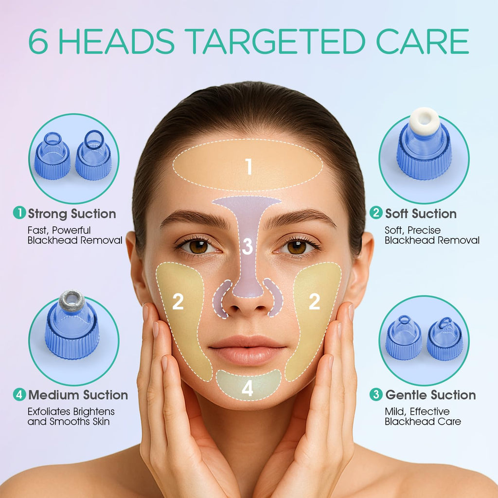Blackhead Remover Pore Vacuum with 6 Suction Heads for Face