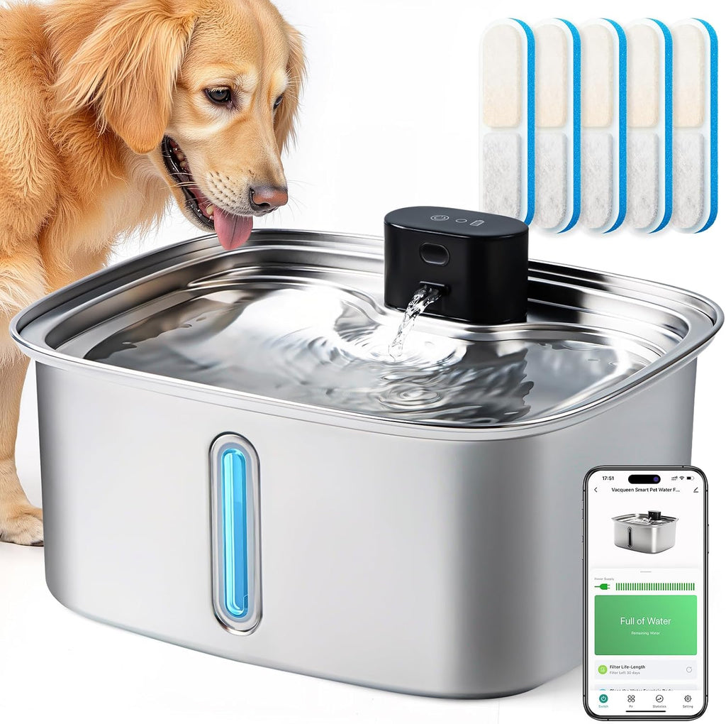 Smart Pet Water Fountain, 10L/338Oz Stainless Steel Cat Water Fountain with APP Monitoring, Automatic Dog Water Bowl