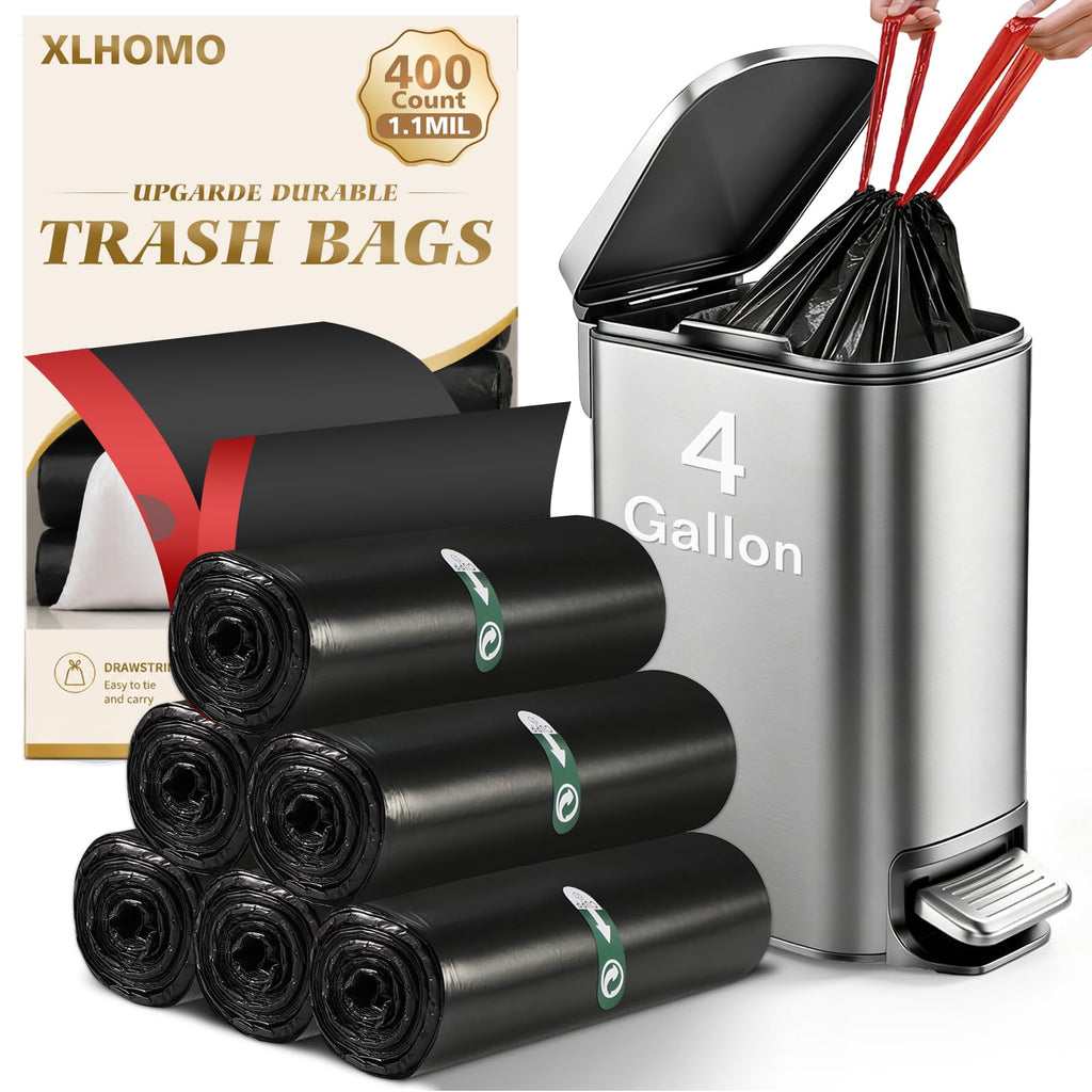 400 Counts 4 Gallon Trash Bag Drawstring Small Trash Bags, Thick Pre-separated Garbage Bags, Trash Bin Liners