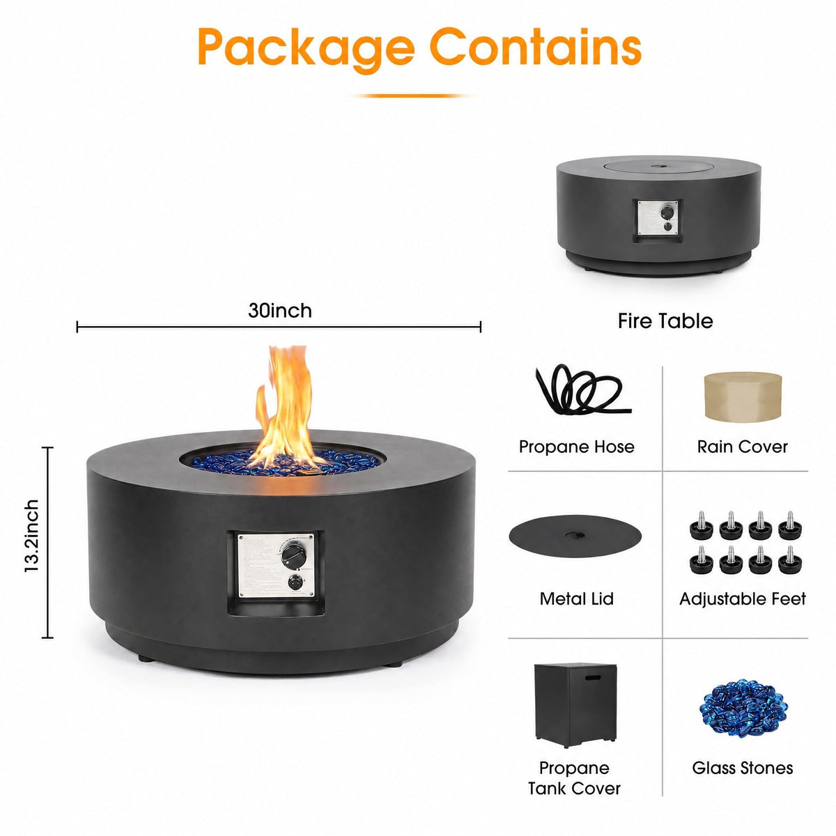 30'' Outdoor Round Propane Fire Pit Table Metal Black