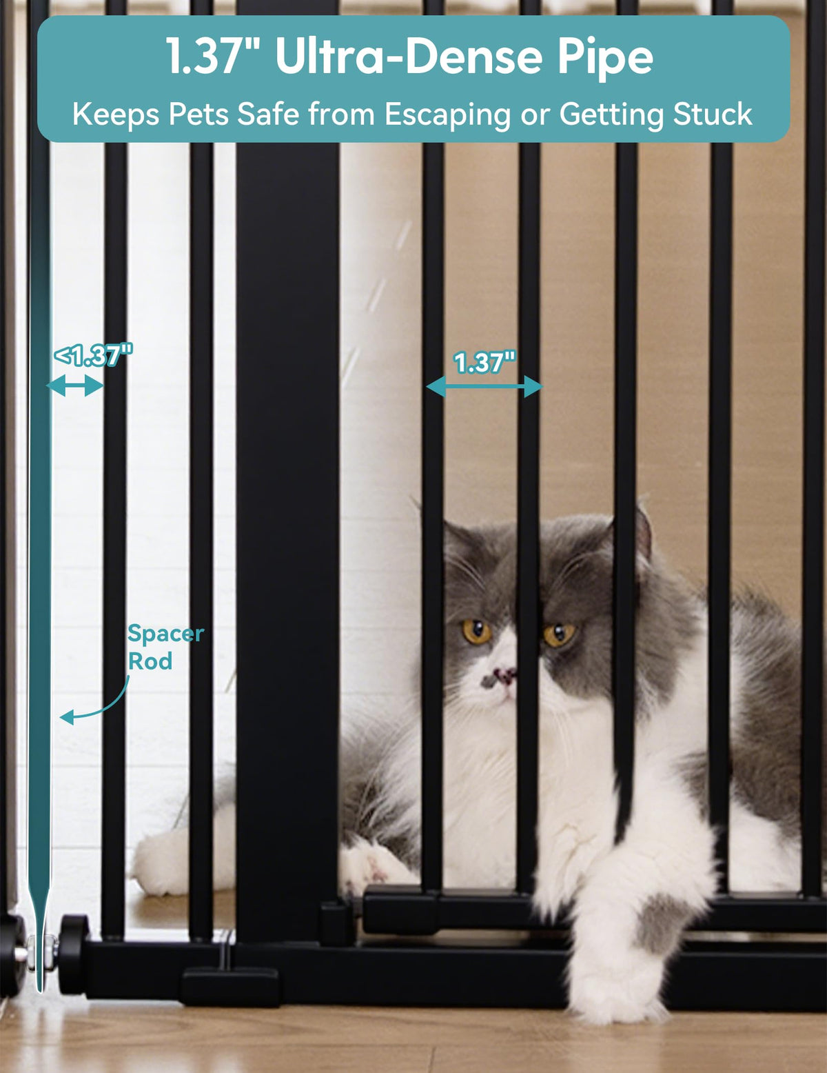 55" x 29-40" Wide Extra-Tall & Extra-Wide Adjustable Hardware/Pressure-Mounted Pet & Child Safety Gate with Dual-Lock Walk-Through Swing Door for Stairs, Hallways & Wide Doorways — Black