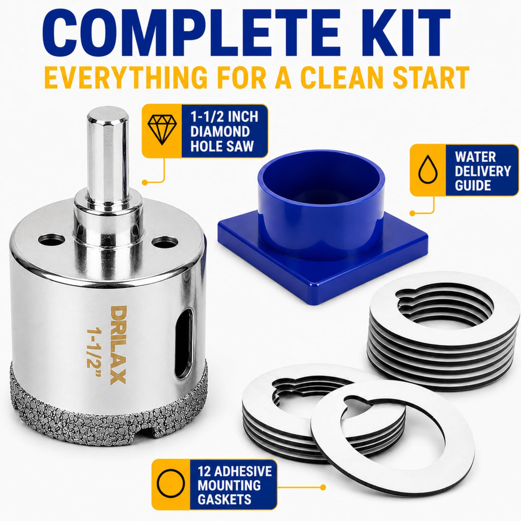 1 1/2 in Diamond Hole Saw Kit, Water-Cooled Guide for Clean, No-Chip Holes